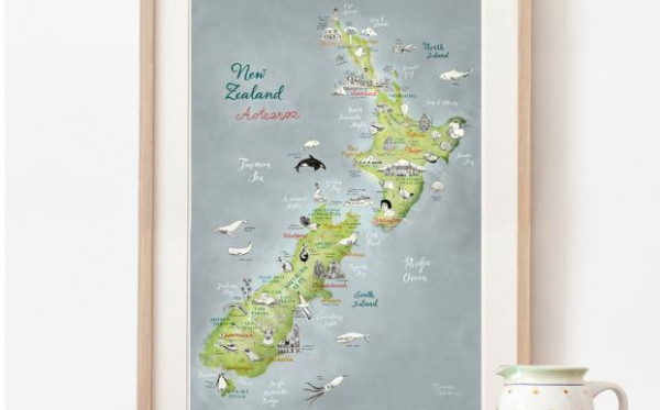 Int theresa grieben map getting nz on map Theresa's illustrated map of New Zealand